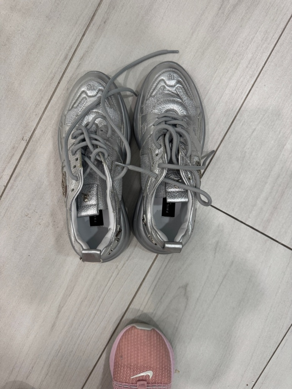 Philipp Plein Silver Metallic Women's Lace-Up Sneakers